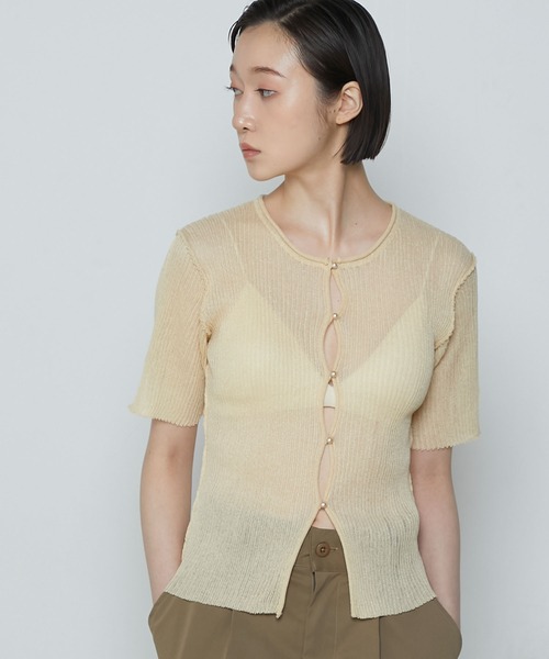 le ELMi カーディガン Sheer rib hole half sleeve cardigan