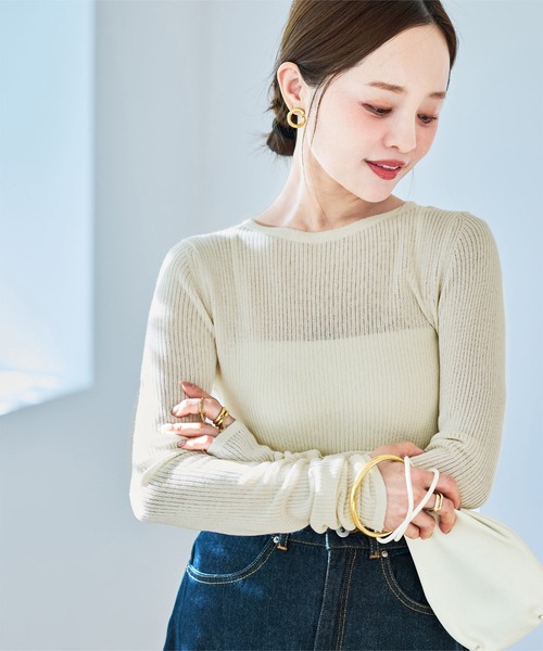 UNLIENS 田中亜希子 シアーニットクルーネックトップス アンリアン　完売品 UNLIENS 田中亜希子 シアーニットクルーネックトップス