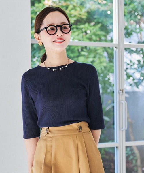 美品 アンリアン 田中亜希子 シアーニットクルーネックトップス ボーダー ロンT 美品 アンリアン 田中亜希子 シアーニットクルーネックトップス