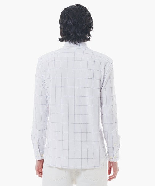 【ホワイト】2WAYストレッチ ウインドウペンチェックボタンダウンシャツ LACOSTE｜2WAYストレッチ ウインドウペンチェックボタンダウンシャツ