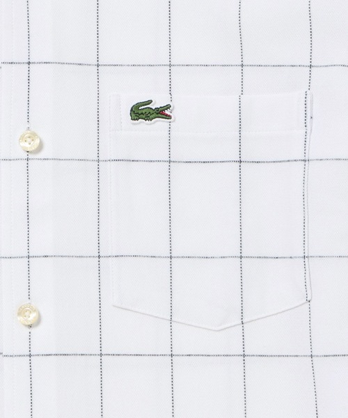 【ホワイト】2WAYストレッチ ウインドウペンチェックボタンダウンシャツ LACOSTE｜2WAYストレッチ ウインドウペンチェックボタンダウンシャツ