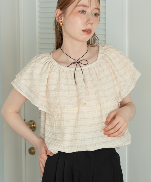 ブラウス シャツ チェックフリルブラウス レディース hinari ブラウス シャツ シアーチェックフリルカラーブラウス