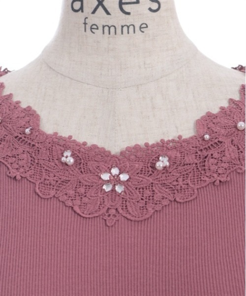 axes femme タンクトップ ノースリーブ 吸水速乾フラワーレース