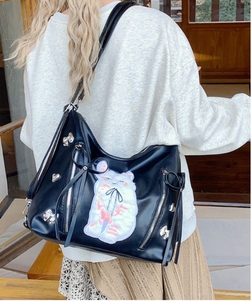 gossip!ロサンゼルス ショルダーバッグ バッグ Y2K風 ネコ刺繍 リボン