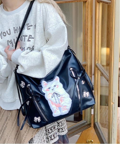 バッグ y2k japanese label goss bag gossip!ロサンゼルス ショルダーバッグ バッグ Y2K風 ネコ刺繍