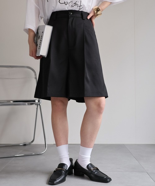 ENFOLD センタープレスショートパンツ　黒 Amazon | ハーフパンツ ウールタッチ センタープレス ショート