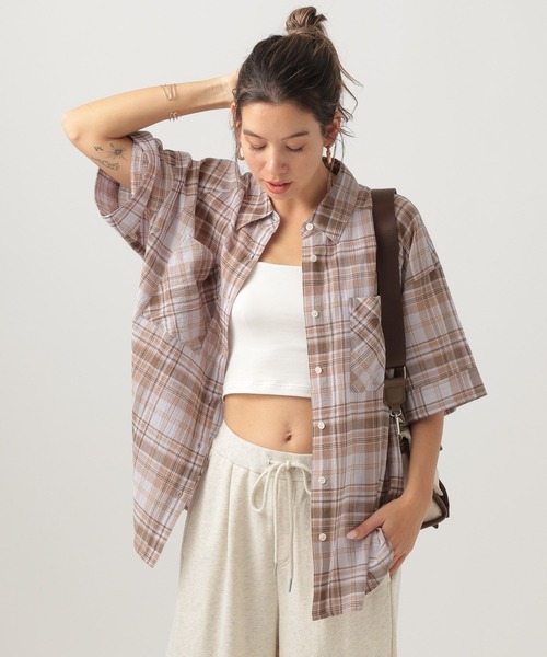 BAYFLOW ブラウス シャツ シアーチェック半袖シャツ レディース