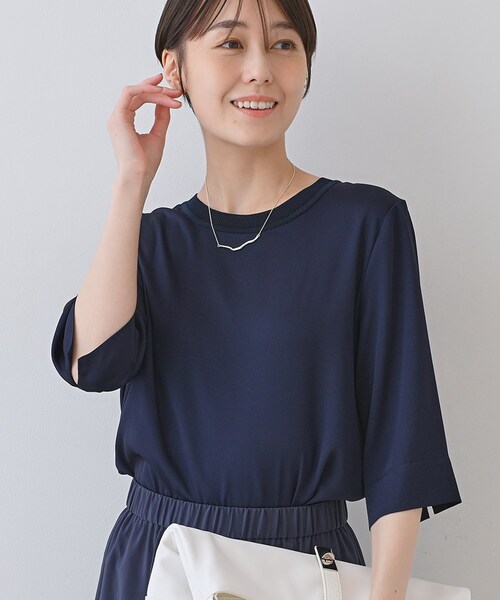 ブラウス シャツ 「洗える／5分袖」シルク風素材オフィスブラウス レディース INDIVI ブラウス シャツ 「洗える／5分袖」シルク風素材オフィス