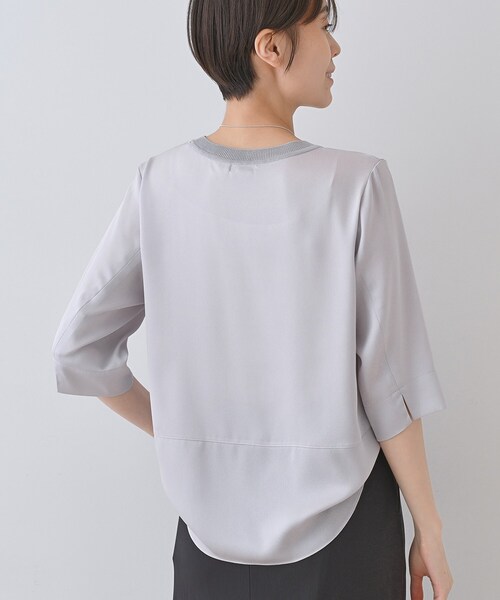 INDIVI ブラウス シャツ 「洗える／5分袖」シルク風素材オフィス