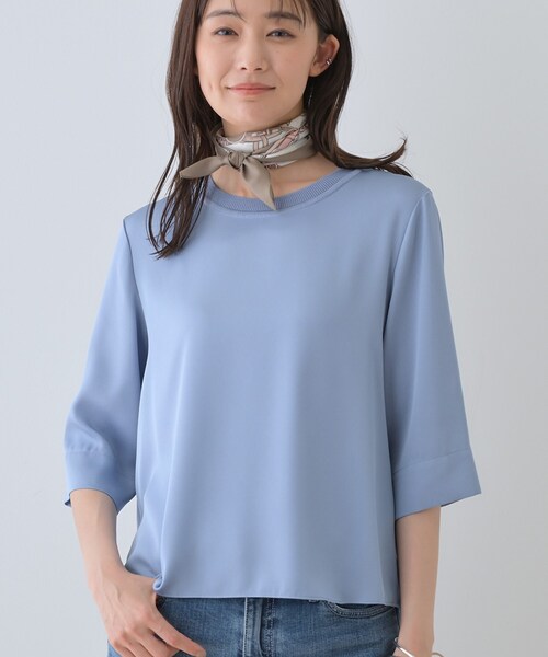 INDIVI / インディヴィ 【洗える／5分袖】シルク風素材オフィスブラウス INDIVI ブラウス シャツ 「洗える／5分袖」シルク風素材オフィス