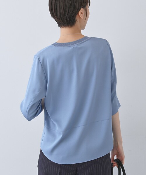 INDIVI ブラウス シャツ 「洗える／5分袖」シルク風素材オフィス