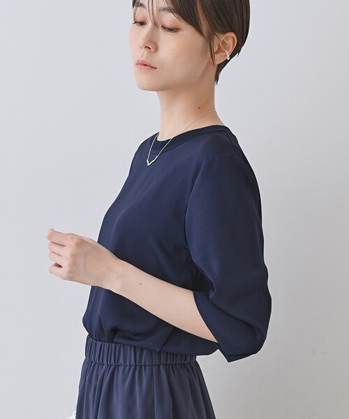 ブラウス シャツ 「洗える／5分袖」シルク風素材オフィスブラウス レディース INDIVI ブラウス シャツ 「洗える／5分袖」シルク風素材オフィス