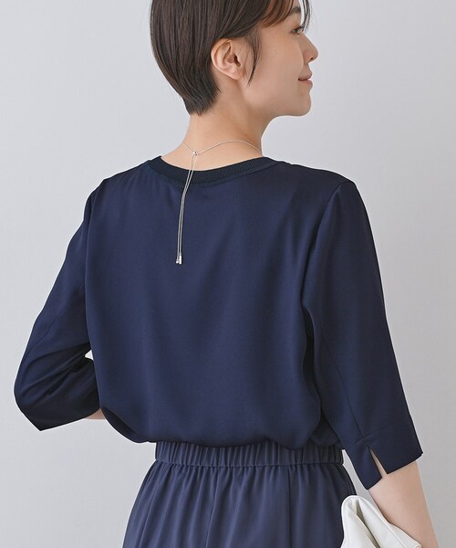 INDIVI（インディヴィ） ブラウス シャツ 「洗える／5分袖」シルク風 