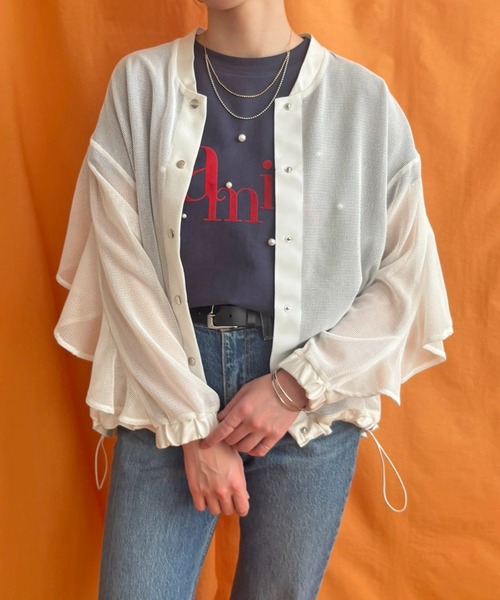 LHELBIE（レルビエ） ブルゾン アウター フリルスリーブメッシュ 