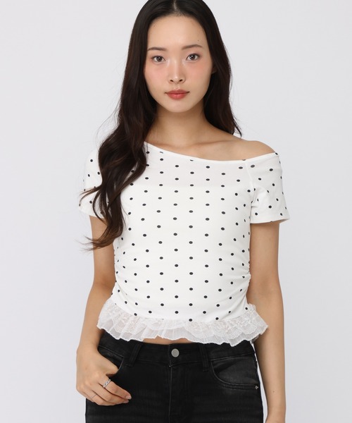 3.3 FIELD TRIP tシャツ 半袖 3.3 Field Trip／ドット柄裾レースT