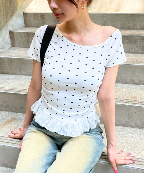 tシャツ 3.3 Field Trip／レーススリーブレス レディース 3.3 Field Trip／レースストール付き半袖T（Tシャツ/カットソー