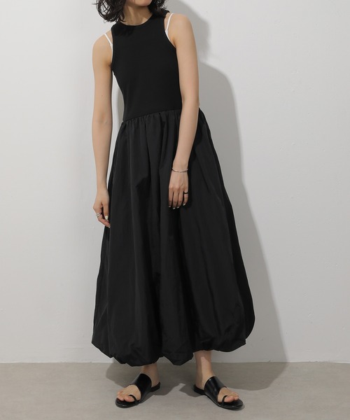 emesuelee ワンピース リブ×ナイロン タフタ ドッキング アメスリ
