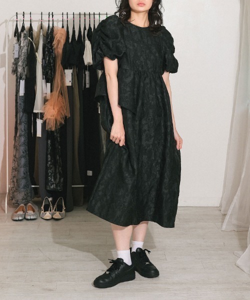 DONOBAN ドレス 「ANDRESD」bubble sleeve jacquard dress