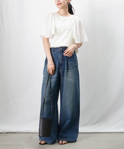 ブラウス シャツ LC/LLL 異素材バタフライ袖ブラウス レディース LADY LUCK LUCA ブラウス シャツ LC/LLL 異素材バタフライ袖