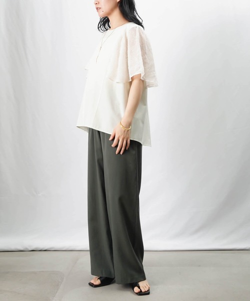 ブラウス シャツ LC/LLL 異素材バタフライ袖ブラウス レディース LADY LUCK LUCA ブラウス シャツ LC/LLL 異素材バタフライ袖