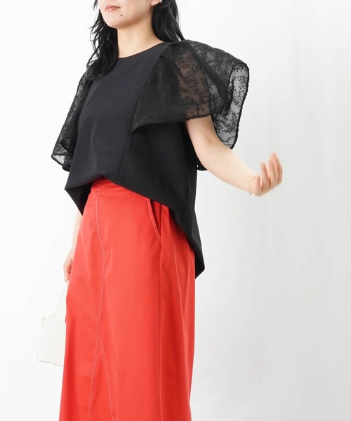 ブラウス シャツ LC/LLL 異素材バタフライ袖ブラウス レディース LADY LUCK LUCA ブラウス シャツ LC/LLL 異素材バタフライ袖