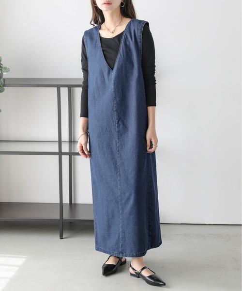 デニムジャンバースカート リサイクルデニムフロントジップジャンパースカート[品番：GS000022135