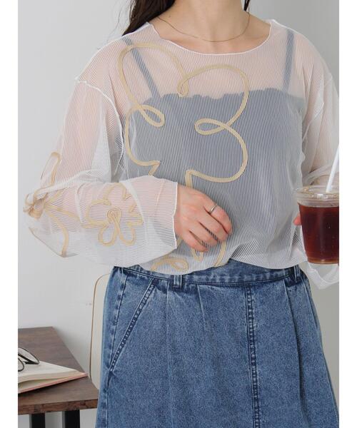 ehka sopo（エヘカソポ） tシャツ コード刺繍シアープルオーバー