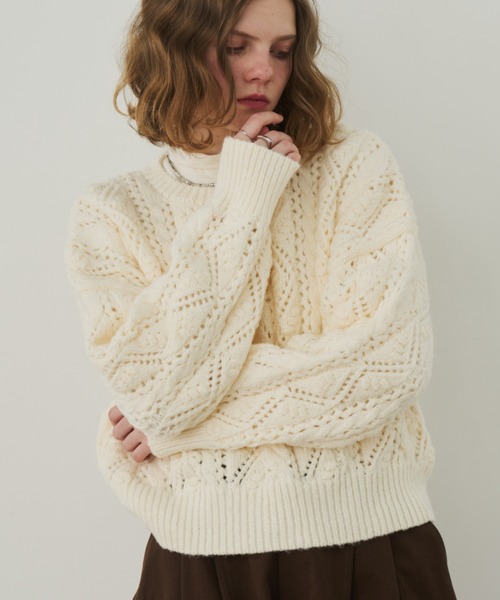Unitage（ユニテージ） ニット セーター 透かしケーブルニットPO