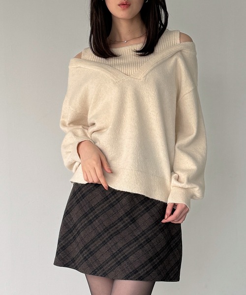 JUNOAH（ジュノア） ニット セーター レイヤード風Vネックニット(薄手
