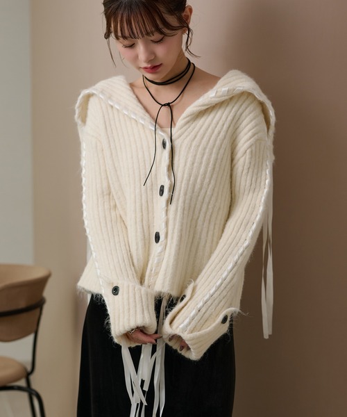 カーディガン ribbon sailor color knit cardigan /リボンセーラー