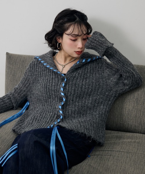 カーディガン ribbon sailor color knit cardigan /リボンセーラー