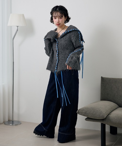 カーディガン ribbon sailor color knit cardigan /リボンセーラー