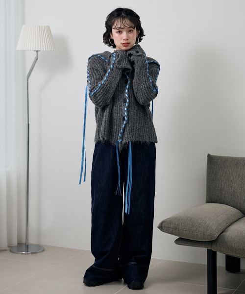カーディガン ribbon sailor color knit cardigan /リボンセーラー