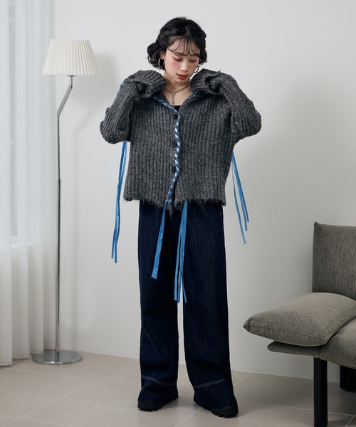 カーディガン ribbon sailor color knit cardigan /リボンセーラー