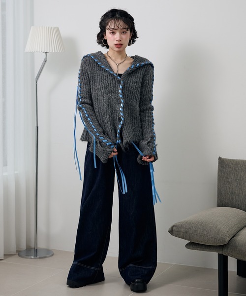 カーディガン ribbon sailor color knit cardigan /リボンセーラー