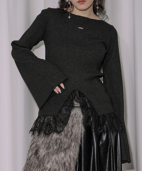 ジプソフィア／レース袖　リブニット　ブラック ジプソフィア／レース袖 リブニット ブラック