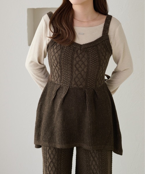 CISLYS♡ケーブルニット、レオリー♡シューズ、ブラウン ケーブルニットセットミニワンピ/MAJESTIC LEGON(マジェスティック