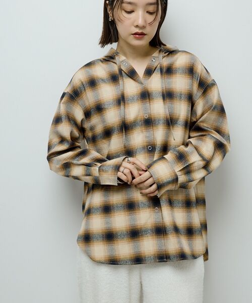 Green Parks（グリーンパークス） ブラウス シャツ ネルチェックフード