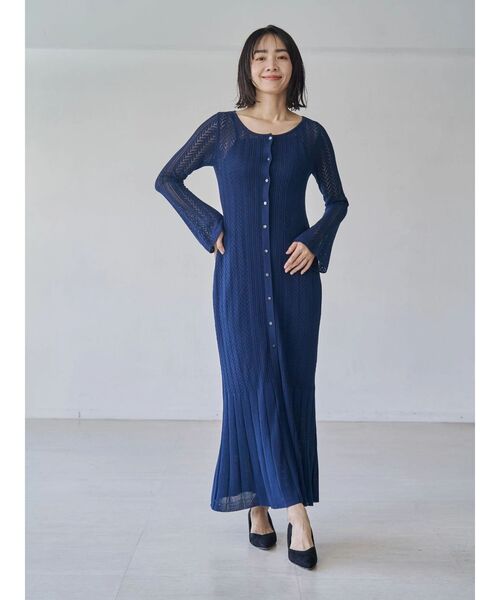 美品 セオリー 透かし編みフィット&フレアニットワンピース サマーニット 紺 S TONAL（トーナル） ワンピース 透かし編みニットワンピース : ZOZOTOWN