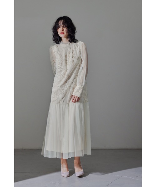 「niana」 長袖ワンピース L アイボリー レディース_画像2