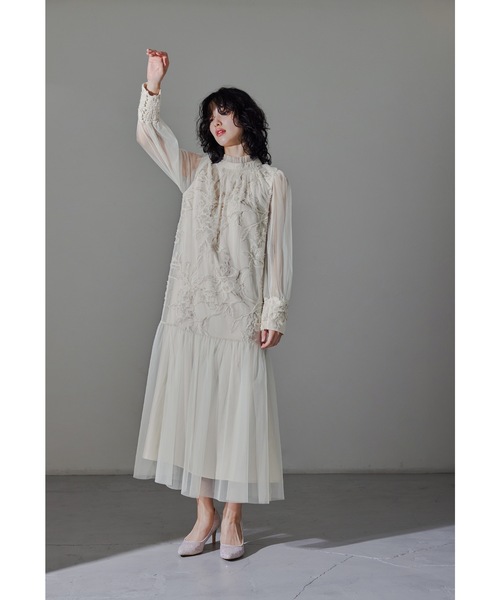 「niana」 長袖ワンピース L アイボリー レディース_画像4