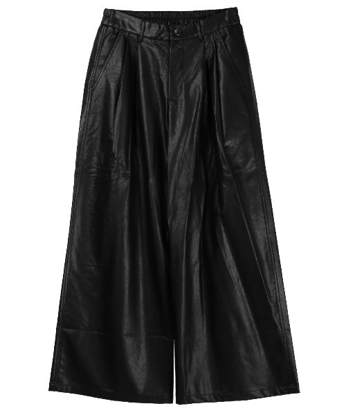 レザー ワイドパンツ 黒色 LUXSTYLE（ラグスタイル） ワイドパンツ パンツ PUレザーワイドパンツ