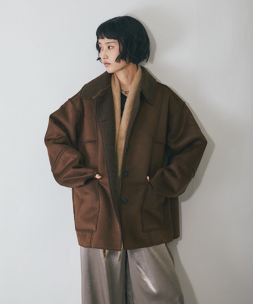 ムートンコート ボアコート フェイクムートンカバーオール レディース