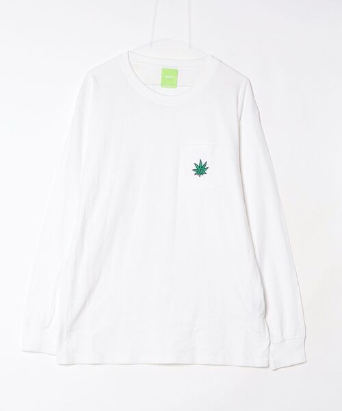 HUF」 ワンポイント長袖Tシャツ L ホワイト メンズ CUT AND PASTE LS 