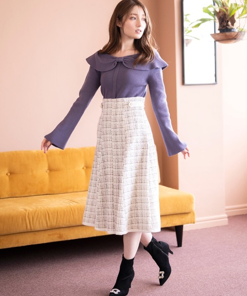 「MISCH MASCH」 長袖ニット フリ- ブルー レディース_画像2