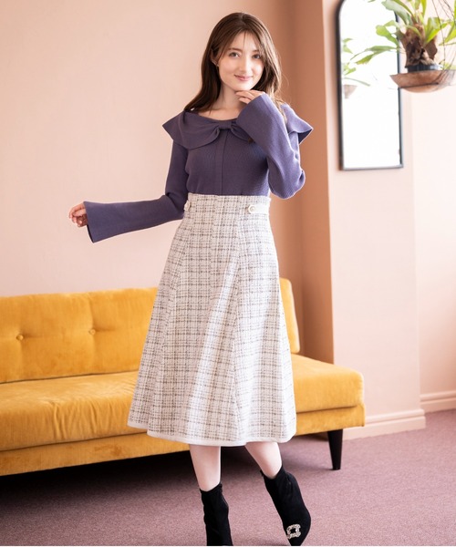 「MISCH MASCH」 長袖ニット フリ- ブルー レディース_画像3