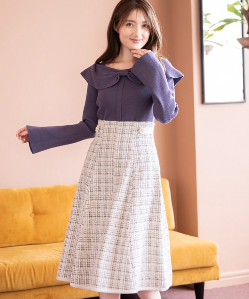 「MISCH MASCH」 長袖ニット フリ- ブルー レディース_画像4