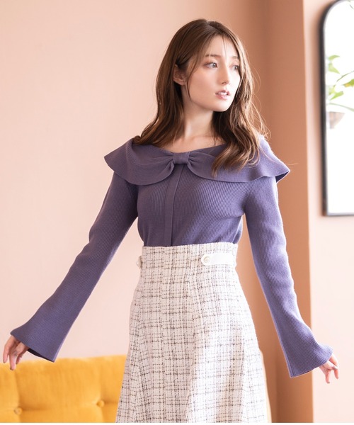 「MISCH MASCH」 長袖ニット フリ- ブルー レディース_画像5