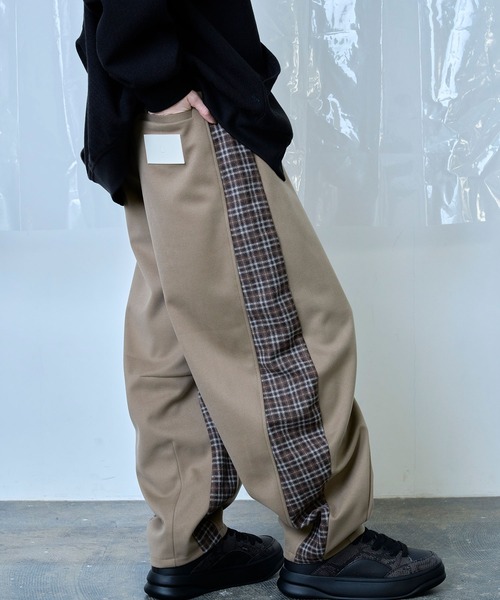 スラックス 「Nora Lily」Switching Wide Leg Barrel Pants メンズ レディース