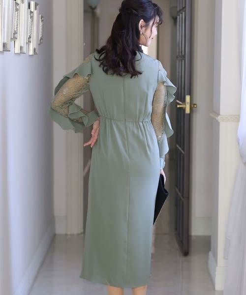 「PourVous」 長袖ワンピース M ボルドー レディース_画像4